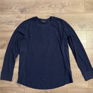 Theory Men's Navy Blue Waffle Knit Thermal Long Sleeve Shirt Size XL